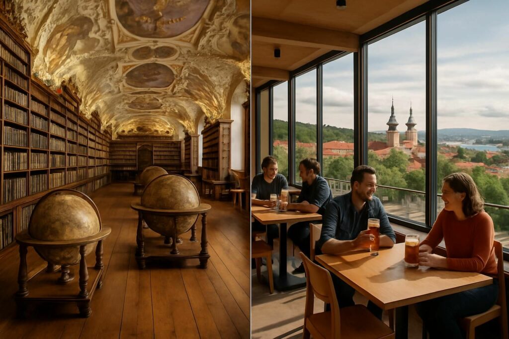 découvrez le monastère de strahov, célèbre pour sa magnifique bibliothèque baroque riche en histoire, et profitez d'une pause gourmande dans sa brasserie offrant une vue panoramique exceptionnelle.